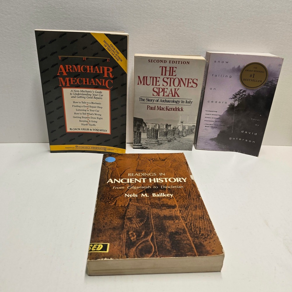 Vintage Paperback Book Lot History Archaeology Automotive Fiction 4 Books